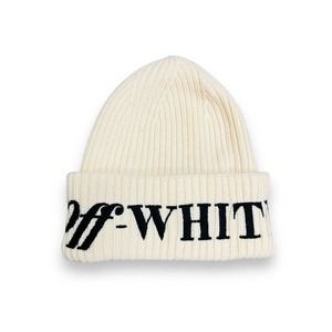 Off-White Ivory Knit Hat with Black Logo